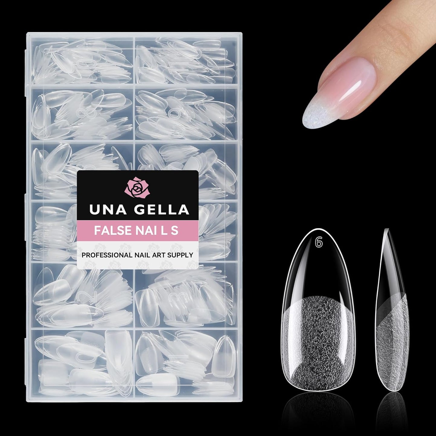 UNA GELLA 504Pcs Medium Pointed Almond Nail Tips, X-Soft Almond Gel Nails