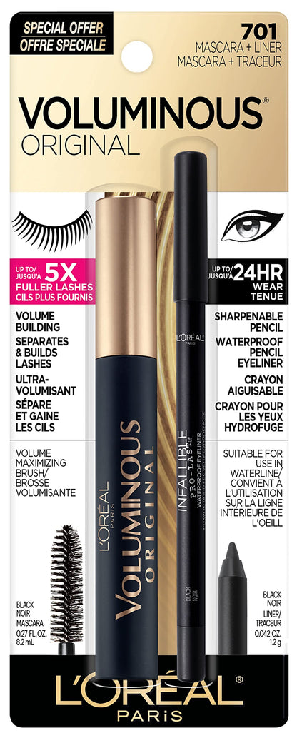 L’Oreal ParisVoluminous Waterproof Volume Building Mascara, Black [360], 0.28 oz (Pack of 3)