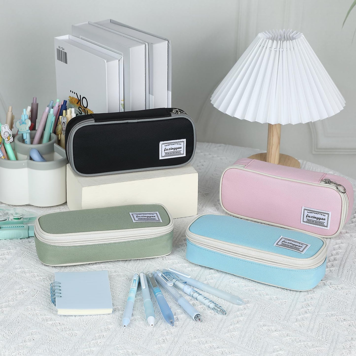 FUXINGYAO Pencil Case, Multi- Slot Pencil Pouch, Portable Pencil Bag, Pen Case for& Office(Black)