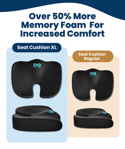 Everlasting Comfort Doctor Recommended Memory Foam Seat Cushion for Office Chairs & Car - Ergonomic Office Desk Accessories - Cushions for Tailbone Pain Relief, Sciatica (Black, Large)