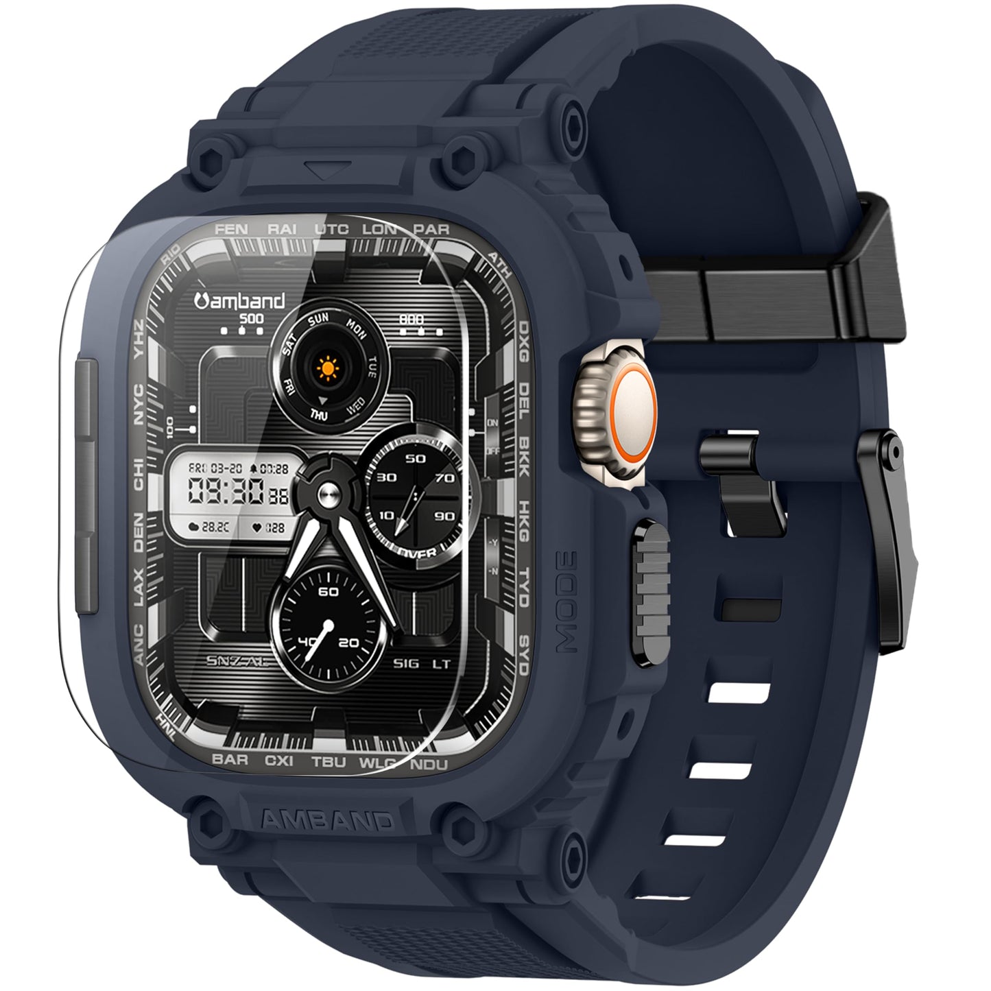 amBand Bands Compatible with Apple Watch 9/8/7/6/5/4 & SE 3/2/1 45mm/44mm Case for Men, M1 Sport Series Rugged Case Protective Cover for iWatch SE3/SE2/6/SE/5/4 44/45 mm Men Black