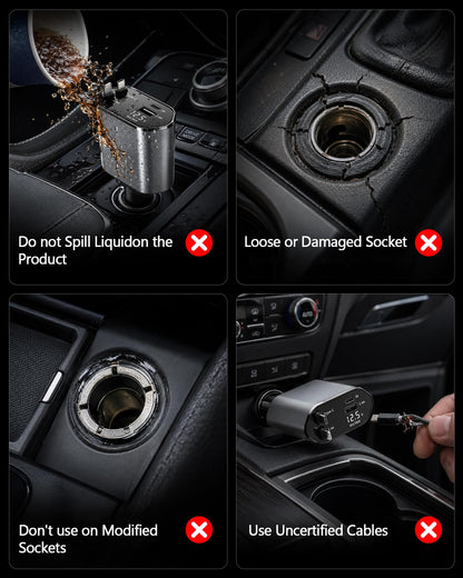 Retractable Car Charger, 4-in-1 Fast Charger with USB-C & USB-A