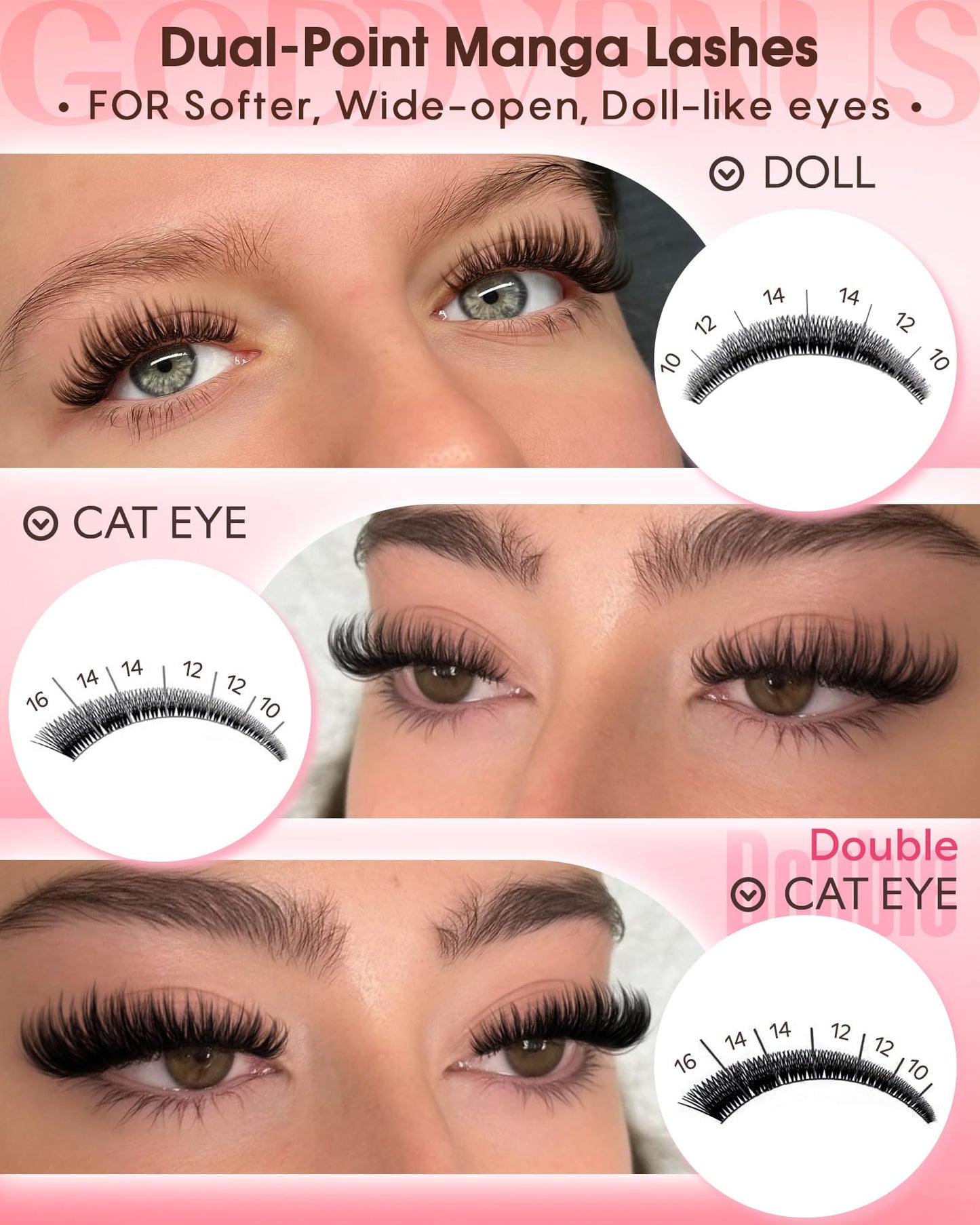 Goddvenus Brown Wispy Eye Lash Clusters Kit Natural Cluster Eyelash Extensions Kit False Eyelash Clusters Fluffy DIY Individual Lash Extensions Kit C Curl