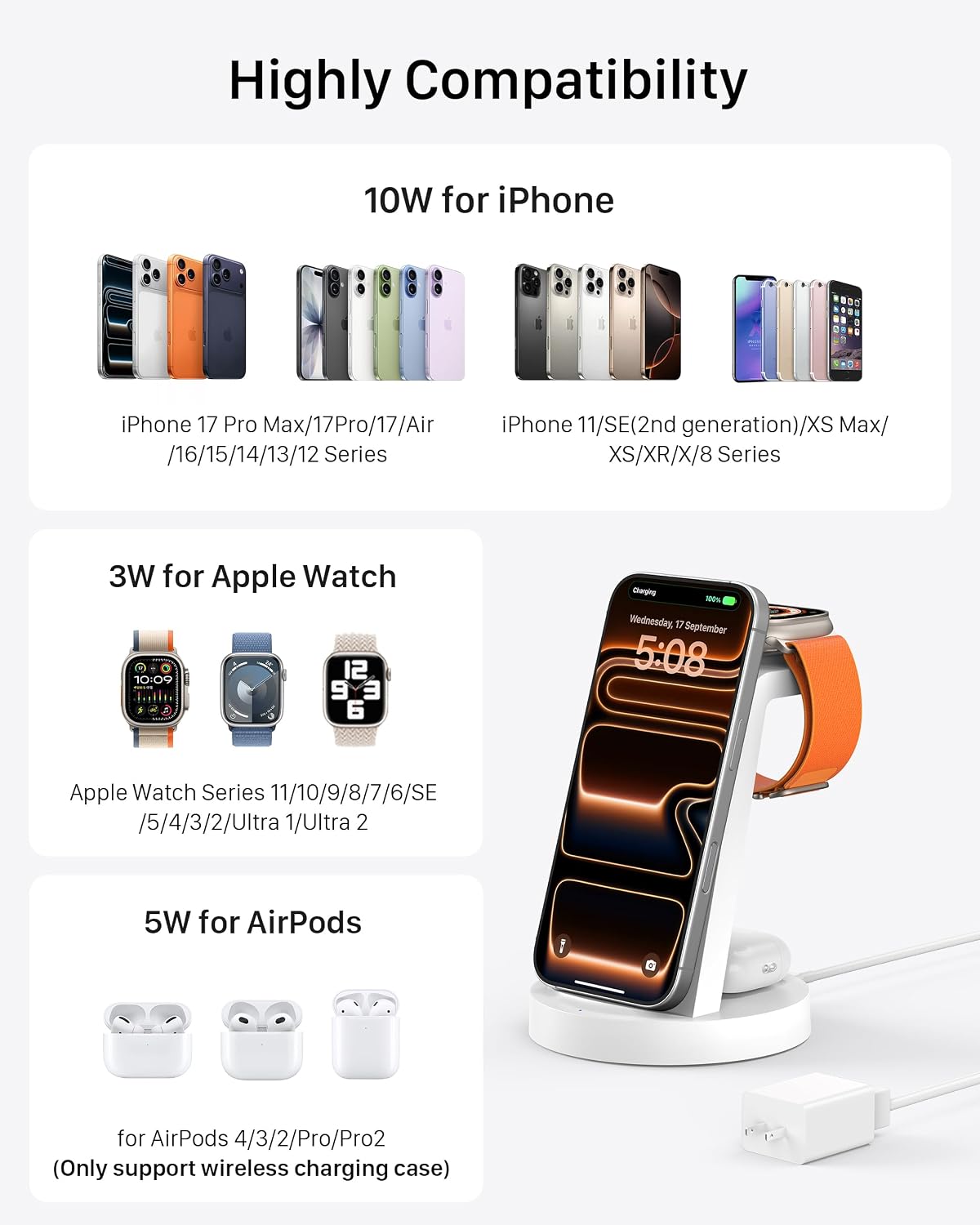 Anlmz 3 in 1 Charging Station - Wireless Charger for Apple Multiple Devices