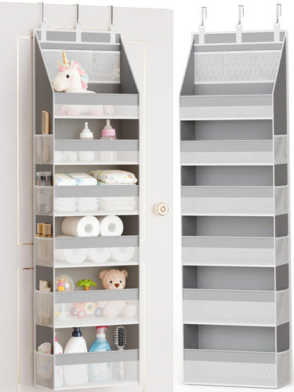 Criusia Over the Door Organizer, Heavy-Duty 6-Shelf Hanging Storage with 13 Mesh Pockets, 55lbs Capacity Behind the Door Storage for Nursery, Bathroom, Bedroom, and Dorm, White