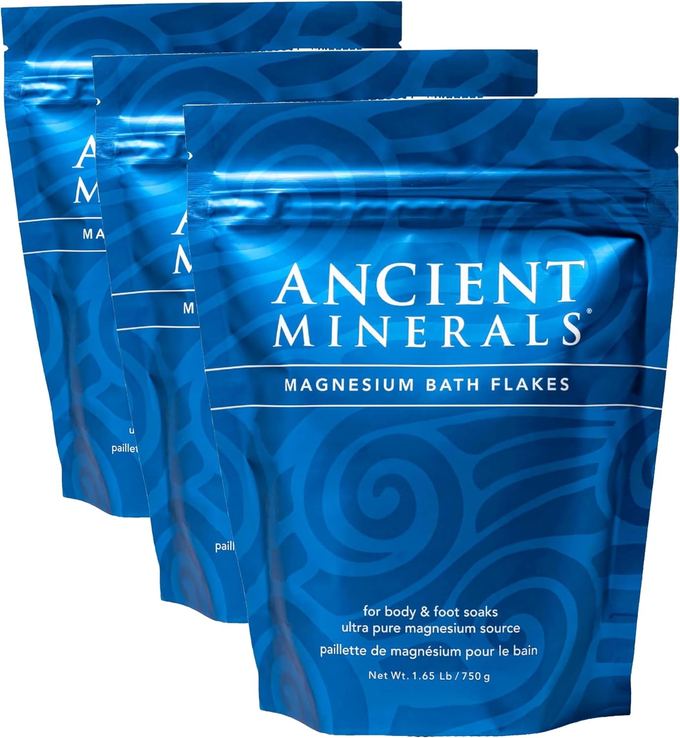 Ancient Minerals Magnesium Bath Flakes – Pure Zechstein Magnesium Chloride for Soaking and Whole-Body Replenishment, 8 lb Bag (Pack of 3)