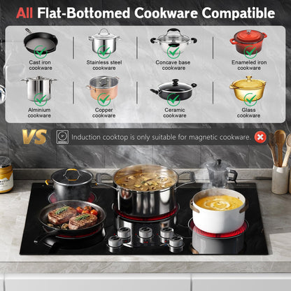 2 Burner Electric Cooktop 110V, 2000W, 24" Countertop & Built-in