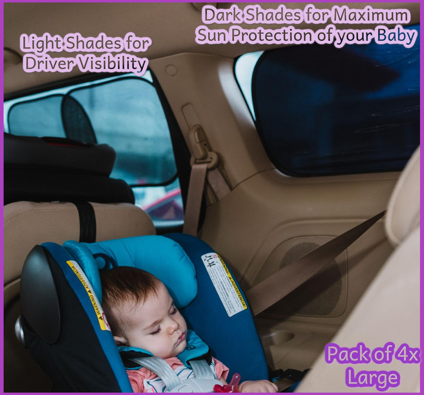 Car Window Shades - Certified 99.79% UVA & 99.95% UVB sun protection. Award winning car sun shade for side windows. 4 Pack (2 Transparency options) 20" x 12" -window shade for car baby by Kinder Fluff