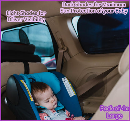 Car Window Shades - Certified 99.79% UVA & 99.95% UVB sun protection. Award winning car sun shade for side windows. 4 Pack (2 Transparency options) 20" x 12" -window shade for car baby by Kinder Fluff