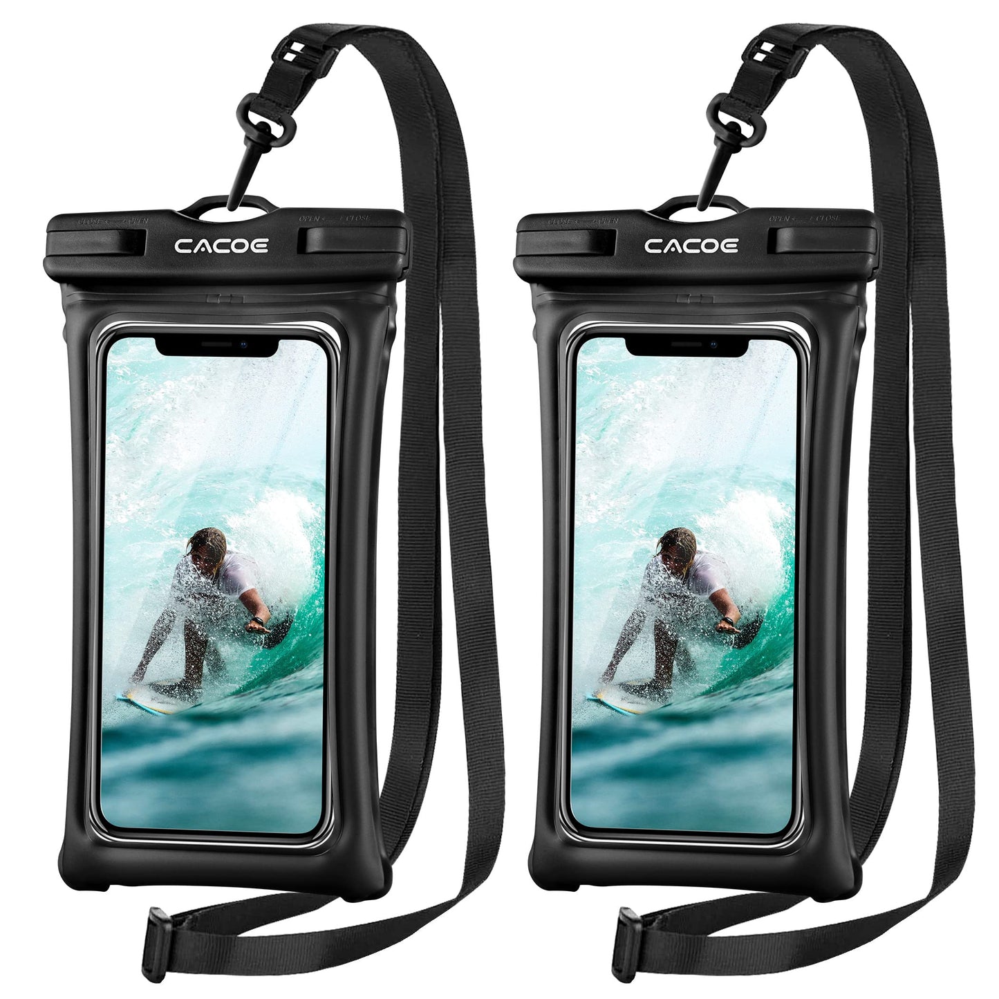 CACOE Floatable Waterproof Phone Pouch 2 Pack Up to 7.0",White+Blue
