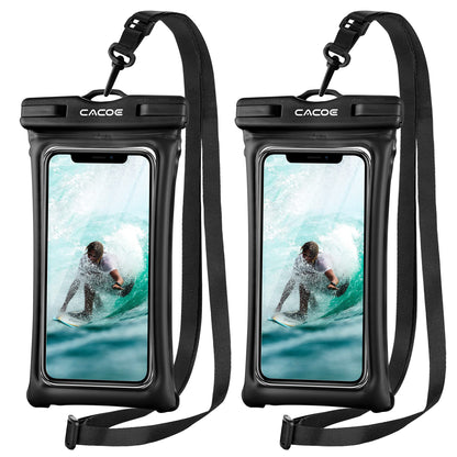 CACOE Floatable Waterproof Phone Pouch 2 Pack Up to 7.0",White+Blue