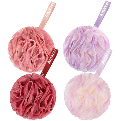 AmazerBath Loofah Sponge 75g/Piece, Loofah for Men Body Scrubber - Bath Sponge Loofa Set of 4 Black (Large)