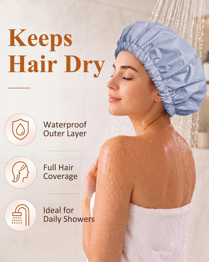 Edoneery Shower Caps for Women Reusable Waterproof, Shower Hair Cap