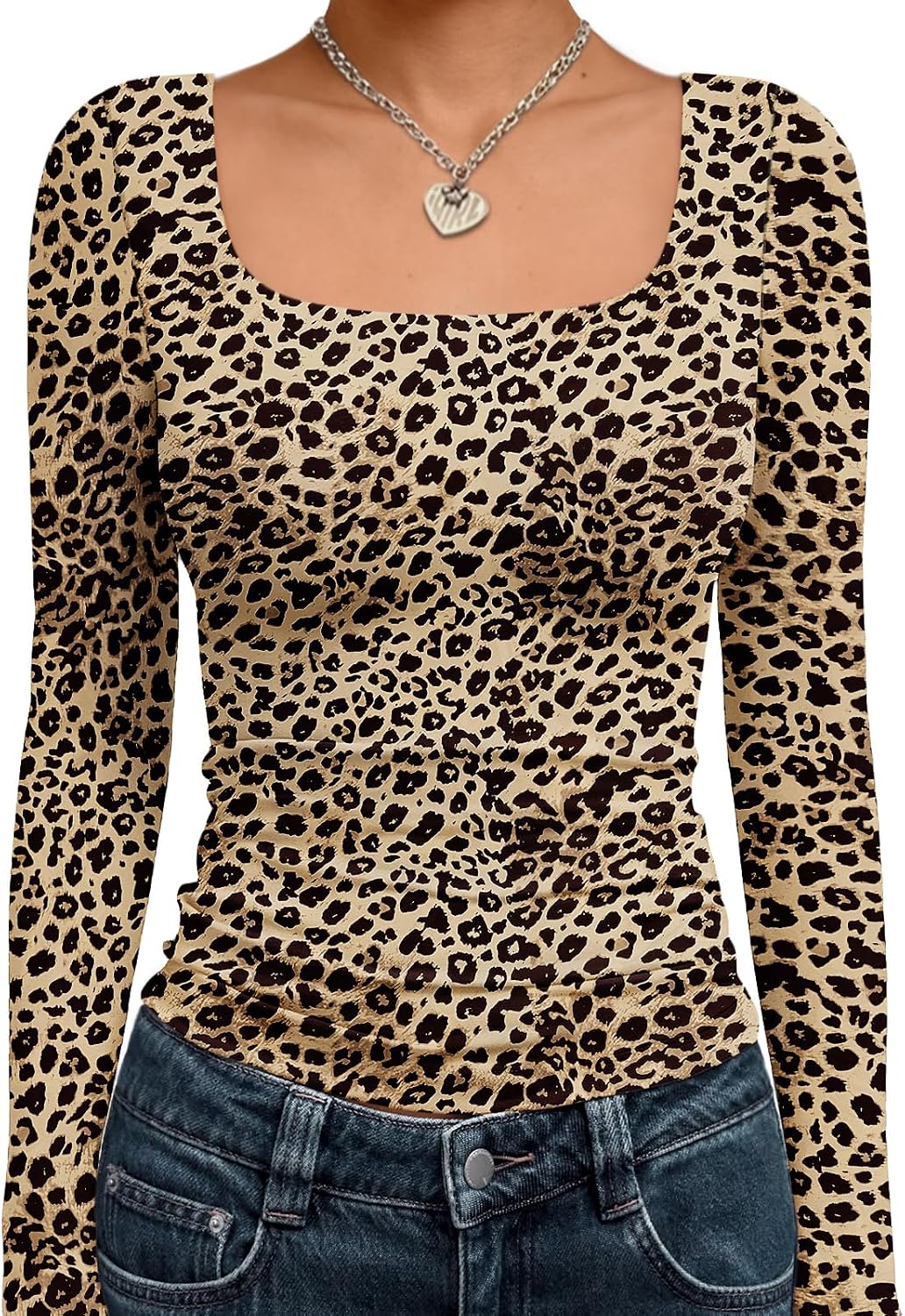 Trendy Queen Womens Square Neck Long Sleeve Shirts Double Lined Fall Tops