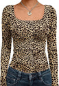 Trendy Queen Womens Square Neck Long Sleeve Shirts Double Lined Fall Tops