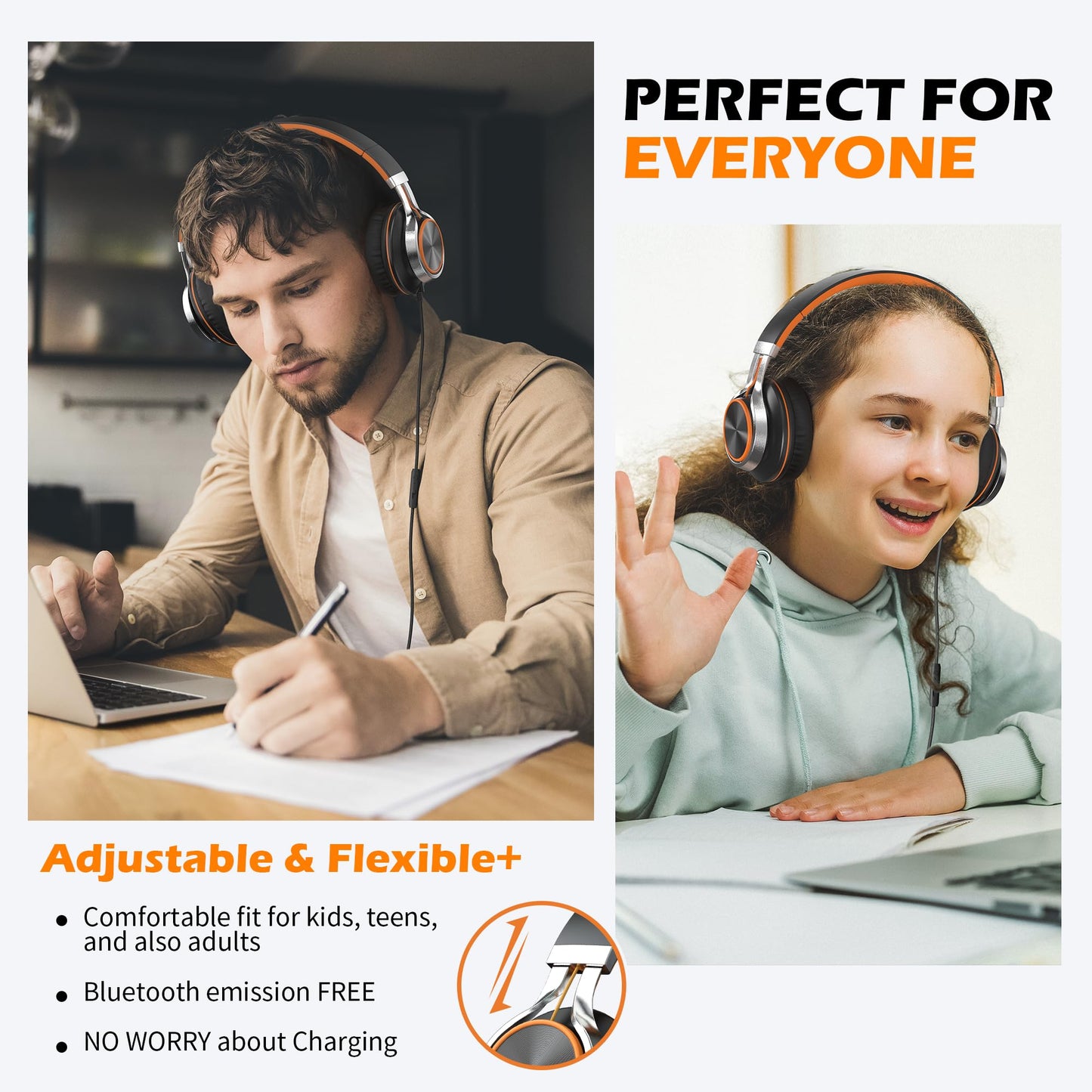 AILIHEN C8 Kids Wired Headphones with Mic for School, 3.5mm Jack, BlackBlue