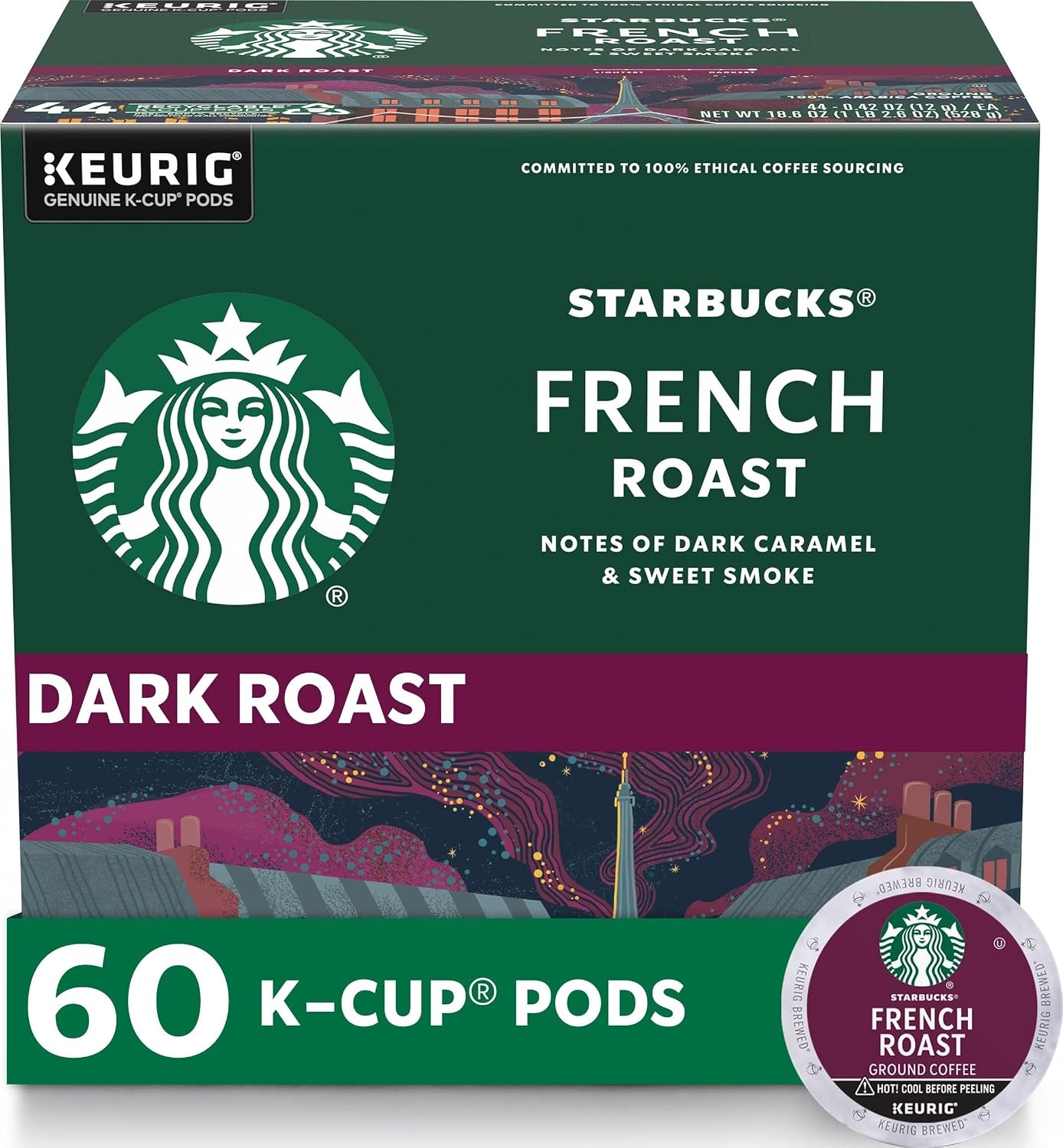 Starbucks K-Cup Coffee Pods, Dark Roast Hot or Iced Coffee, French Roast, 96 Keurig Pods