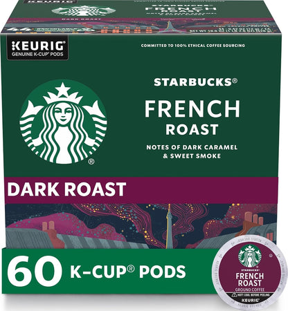 Starbucks K-Cup Coffee Pods, Dark Roast Hot or Iced Coffee, French Roast, 96 Keurig Pods