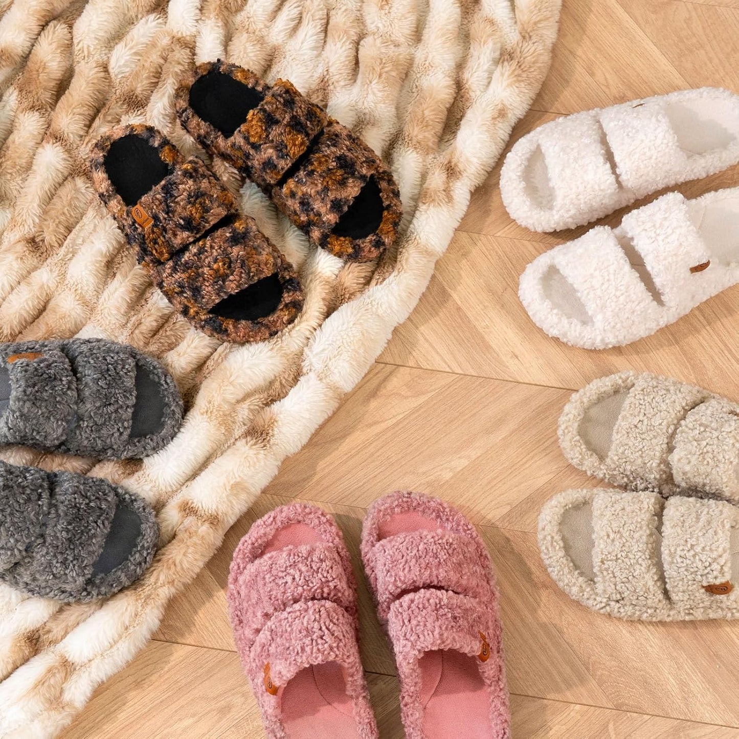EverFoams Womens Fuzzy Open-toe Slippers Memory Foam Indoor House Shoes