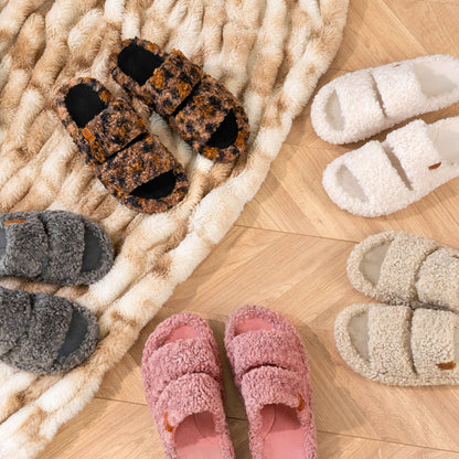 EverFoams Womens Fuzzy Open-toe Slippers Memory Foam Indoor House Shoes