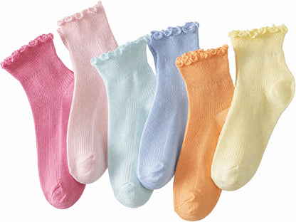 Hstyle 6 Pairs of Ruffle Socks Women, Cute Ruffle Ankle Socks