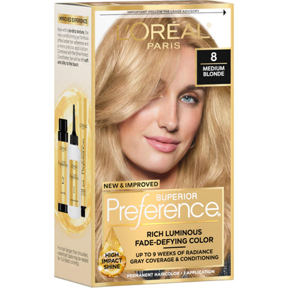 L'Oreal Paris Superior Preference Luminous Fade-Defying Permanent Hair Color, Hair Dye For Up to 9 Weeks of Radiance, Medium Brown 5, 1 Hair Dye Kit