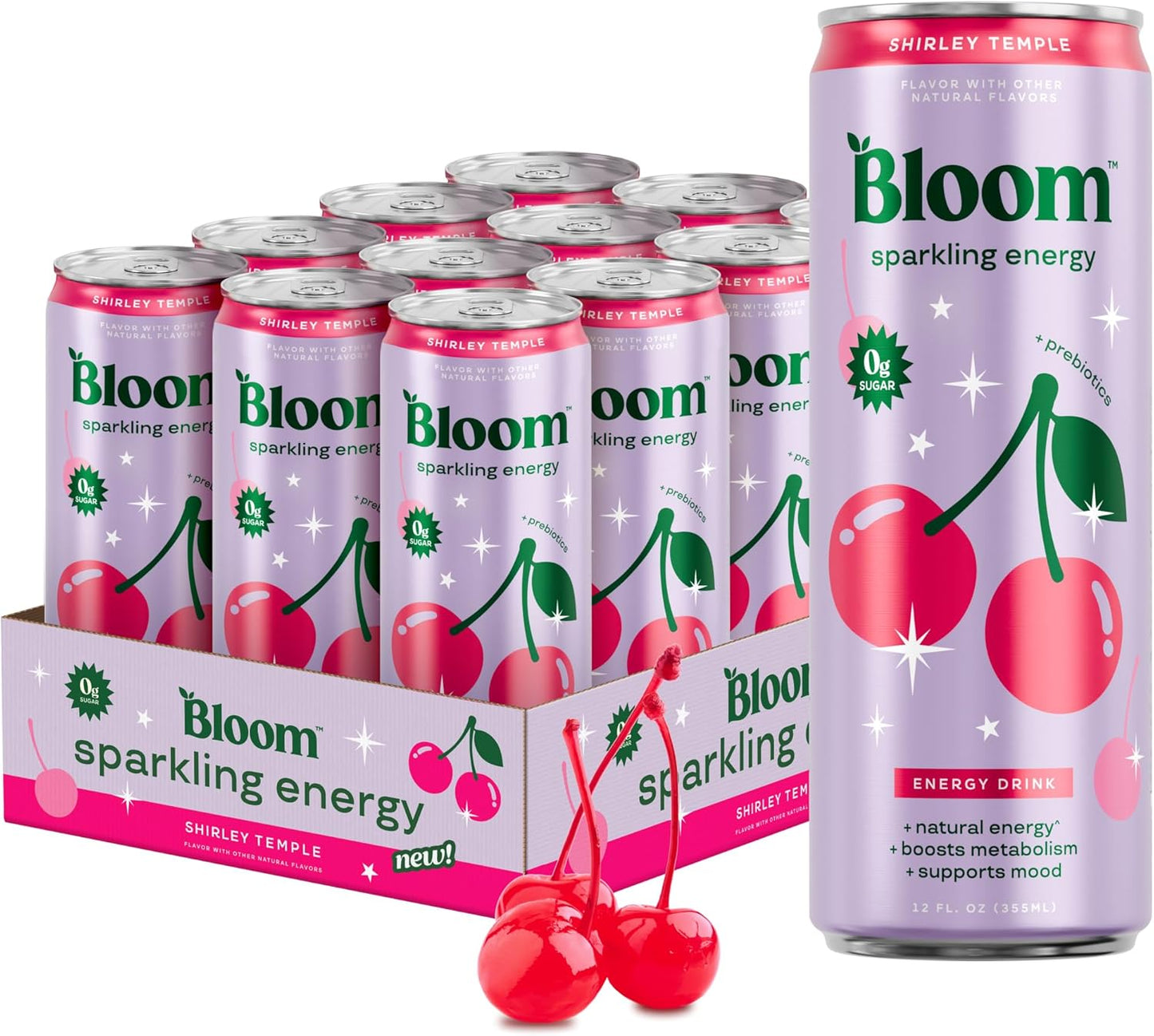 Bloom Nutrition Zero Sugar Energy Drink, Apple Crisp, 12oz 12pk