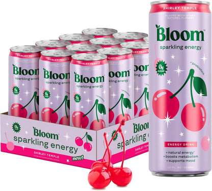 Bloom Nutrition Zero Sugar Energy Drink, Apple Crisp, 12oz 12pk