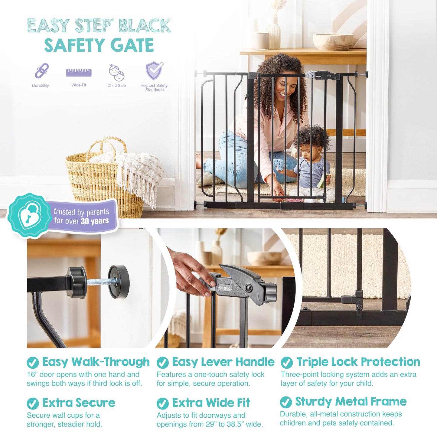 Regalo Safety 29"-38.5" Easy Step Baby Gate, Bottom of Stairs & Doorways