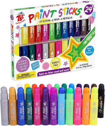 TBC The Best Crafts Paint Sticks for Kids Ages 2-8, 12 Classic Colors