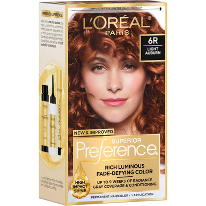 L'Oreal Paris Superior Preference Luminous Fade-Defying Permanent Hair Color, Hair Dye For Up to 9 Weeks of Radiance, Medium Brown 5, 1 Hair Dye Kit