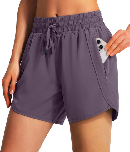 Ksmien Women's 5"/7" Athletic Running Shorts Quick Dry with Zipper Pockets
