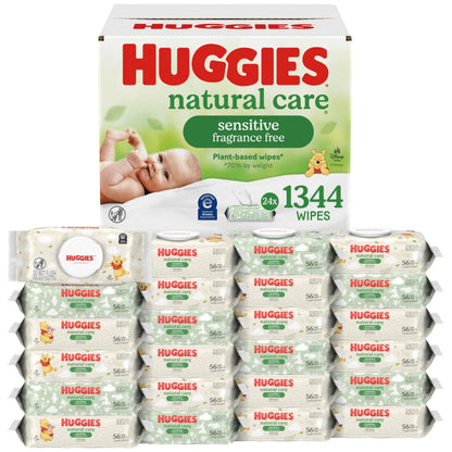Huggies Natural Care Sensitive Baby Wipes, Unscented, Hypoallergenic, 99% Purified Water, 12 Flip-Top Packs (768 Wipes Total), Packaging May Vary