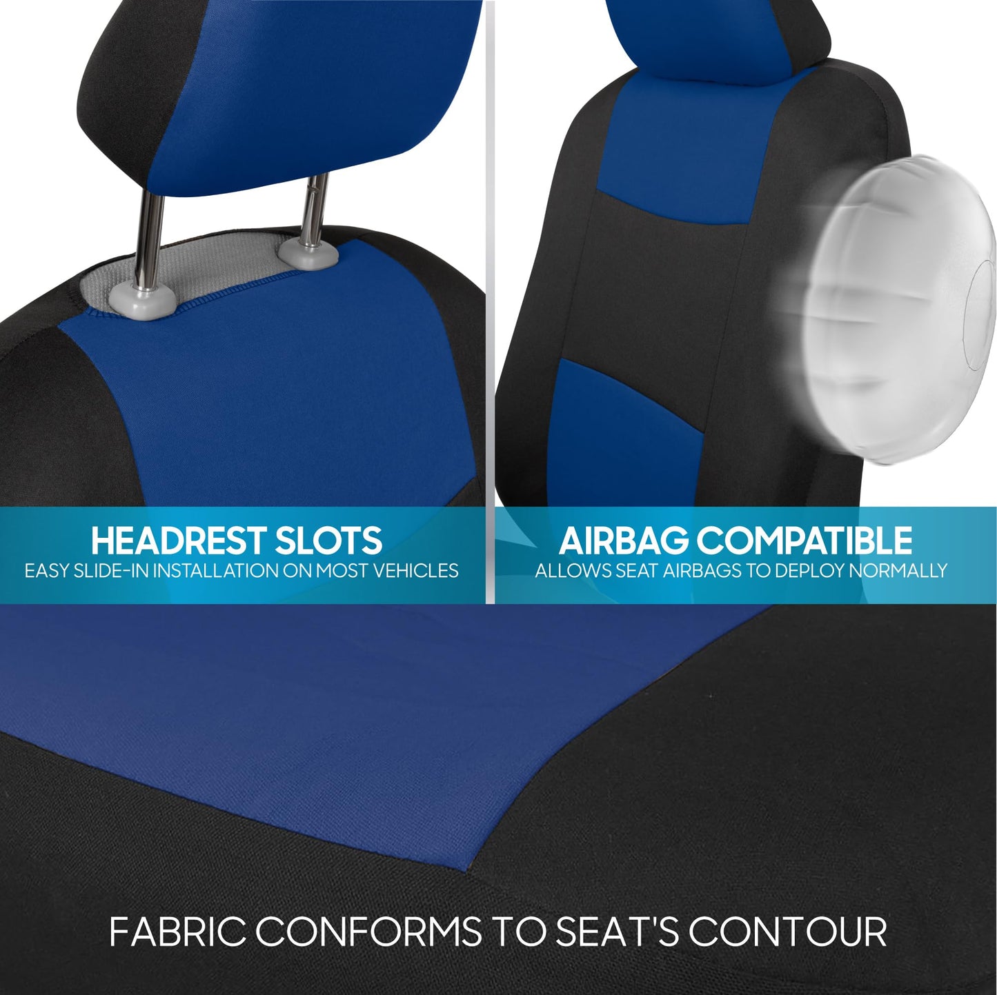 BDK PolyPro Car Seat Covers Full Set in Solid Black, Front and Rear Split Bench Seat Covers for Cars, Easy to Install Car Seats Cover Set and Accessories for Auto Trucks Van SUV - Solid Black