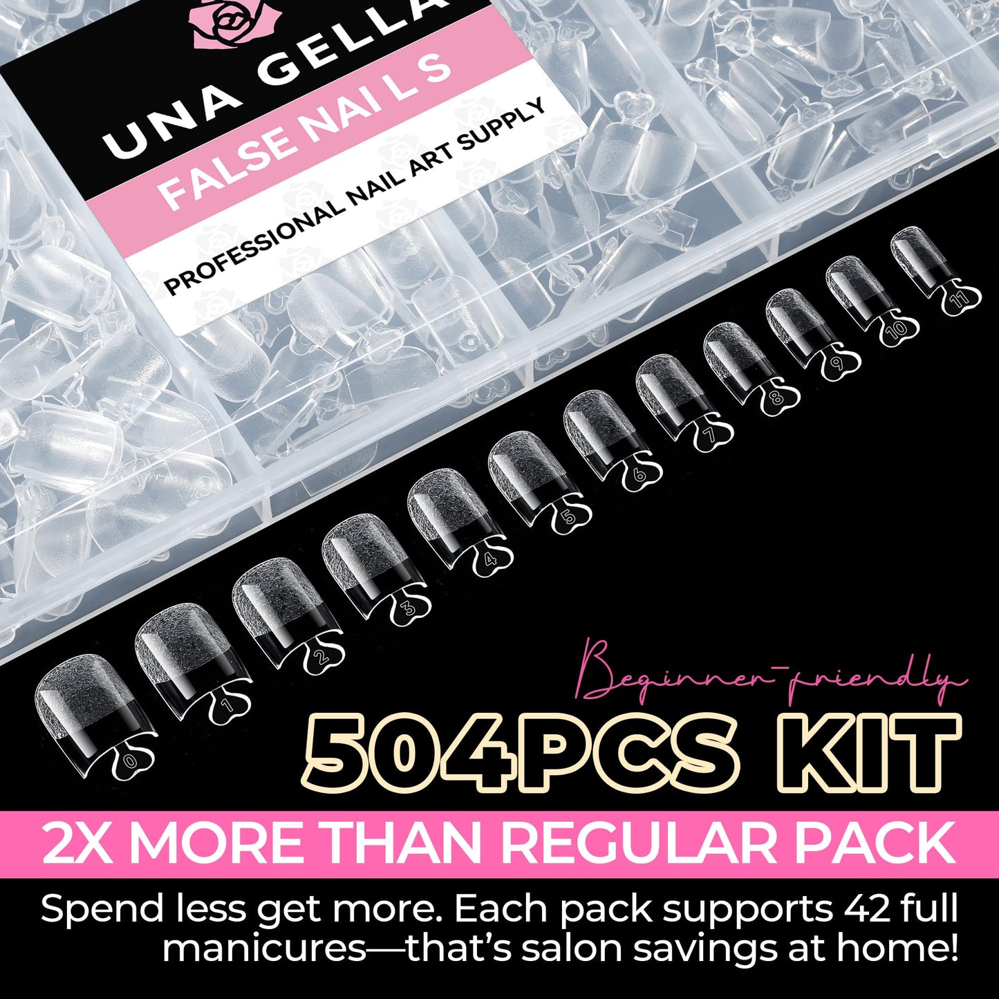 UNA GELLA 504Pcs Medium Pointed Almond Nail Tips, X-Soft Almond Gel Nails