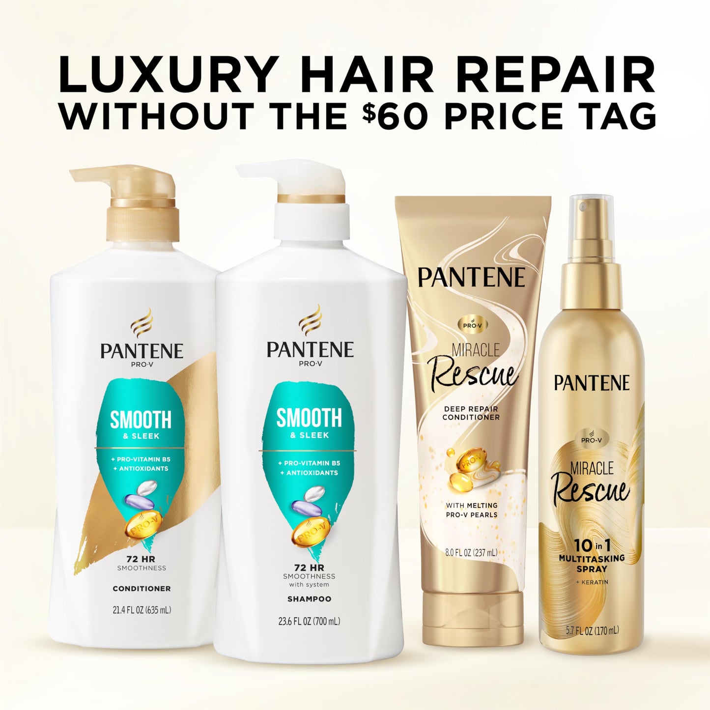 Pantene Shampoo & Conditioner Set, Daily Moisture Renewal - Pro-V Nutrients for Dry, Color-Treated, Straight to Curly Hair, 72-Hour Hydration & Softness, 52.8 Oz Total + Miracle Rescue Shot (0.5 Oz)