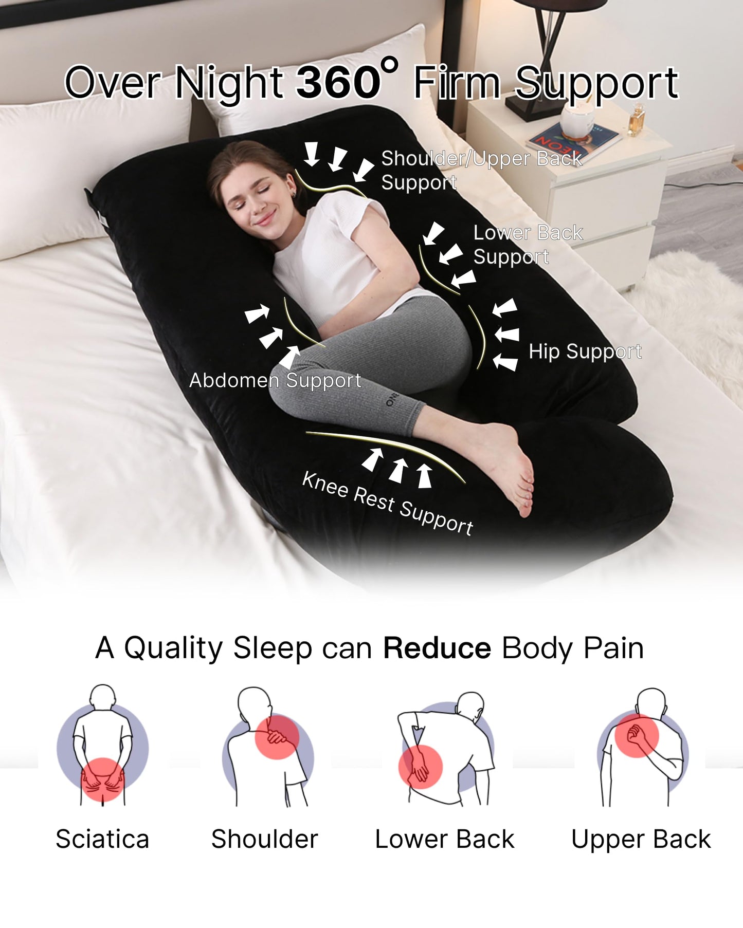 ALLOPERA Pregnancy Pillow, Full Body Maternity Pillow 57 inch, with Removable Washable Cover - Sleep Support for Legs, Back, Neck, Shoulder, HIPS, Belly, Velvet Cover-Grey-Dark Blue