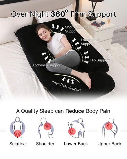 ALLOPERA Pregnancy Pillow, Full Body Maternity Pillow 57 inch, with Removable Washable Cover - Sleep Support for Legs, Back, Neck, Shoulder, HIPS, Belly, Velvet Cover-Grey-Dark Blue