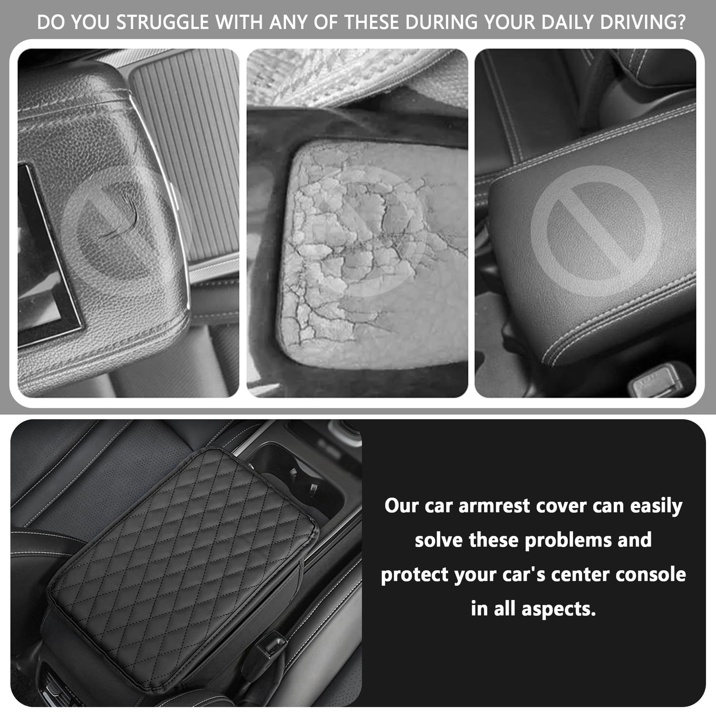 Stacool Upgraded Car Center Console Cover,Microfiber Leather Car Armrest Cover Cushion with 2 Storage Bags,Universal Car Armrest Storage Box (Black)