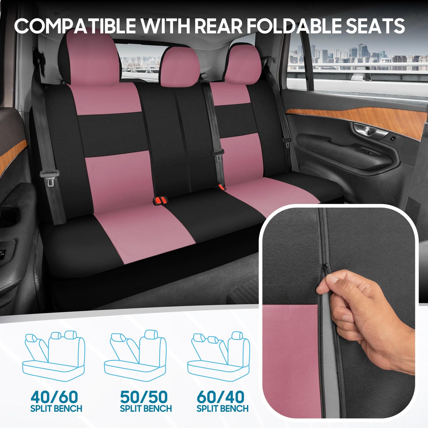 BDK PolyPro Car Seat Covers Full Set in Solid Black, Front and Rear Split Bench Seat Covers for Cars, Easy to Install Car Seats Cover Set and Accessories for Auto Trucks Van SUV - Solid Black