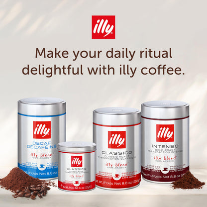 illy Intenso Ground Espresso Coffee, Bold Roast, Intense, Robust and Full Flavored With Notes of Deep Cocoa, 100% Arabica Coffee, No Preservatives, 8.8 Ounce Can (Pack of 1)