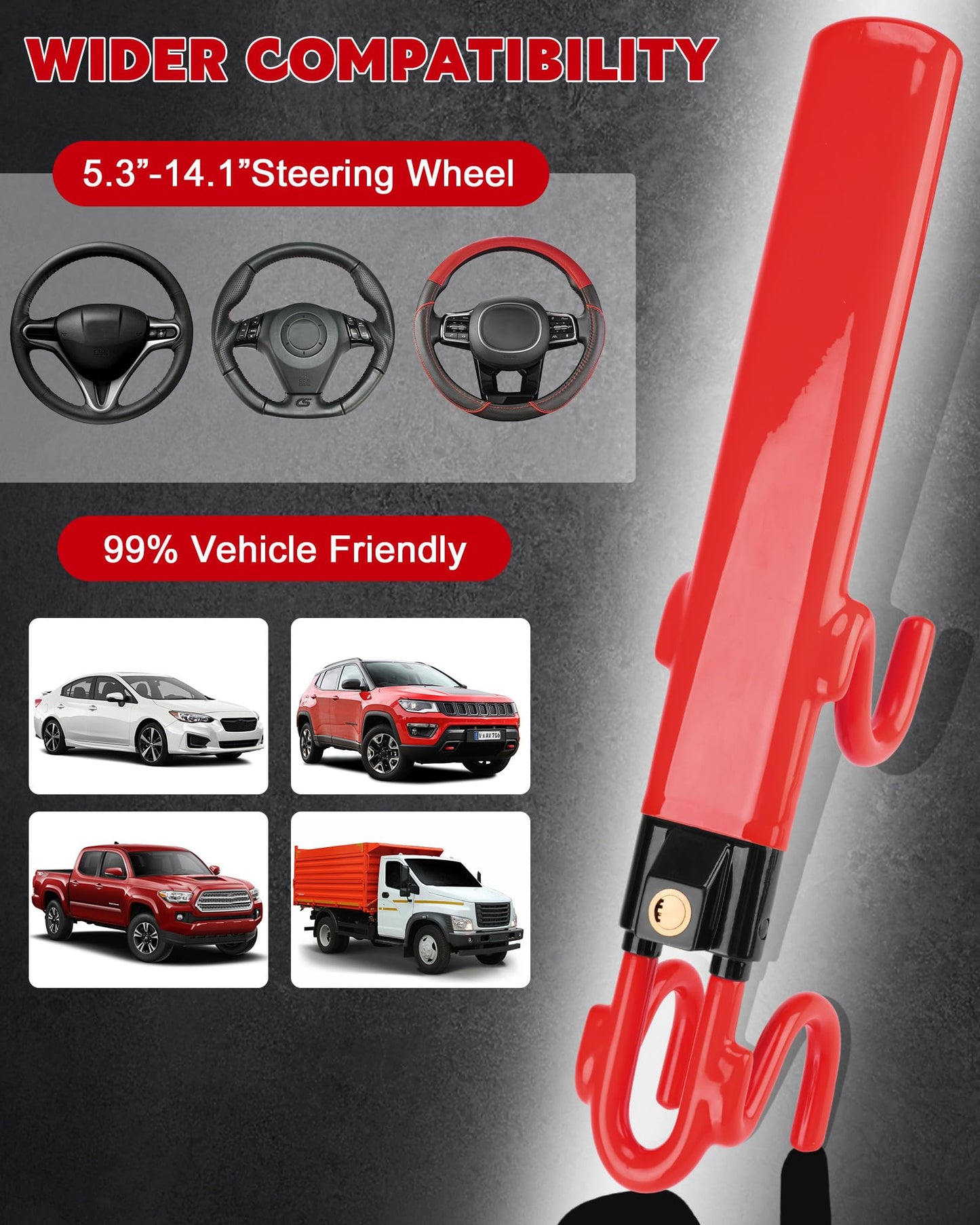 Tevlaphee Steering Wheel Lock Anti-Theft Car Device Heavy Duty Security Car Lock Antitheft Locking Devices Great Deterrent Adjustable Car Wheel Lock Anti Theft for Vehicle Truck with 3 Keys(Black)