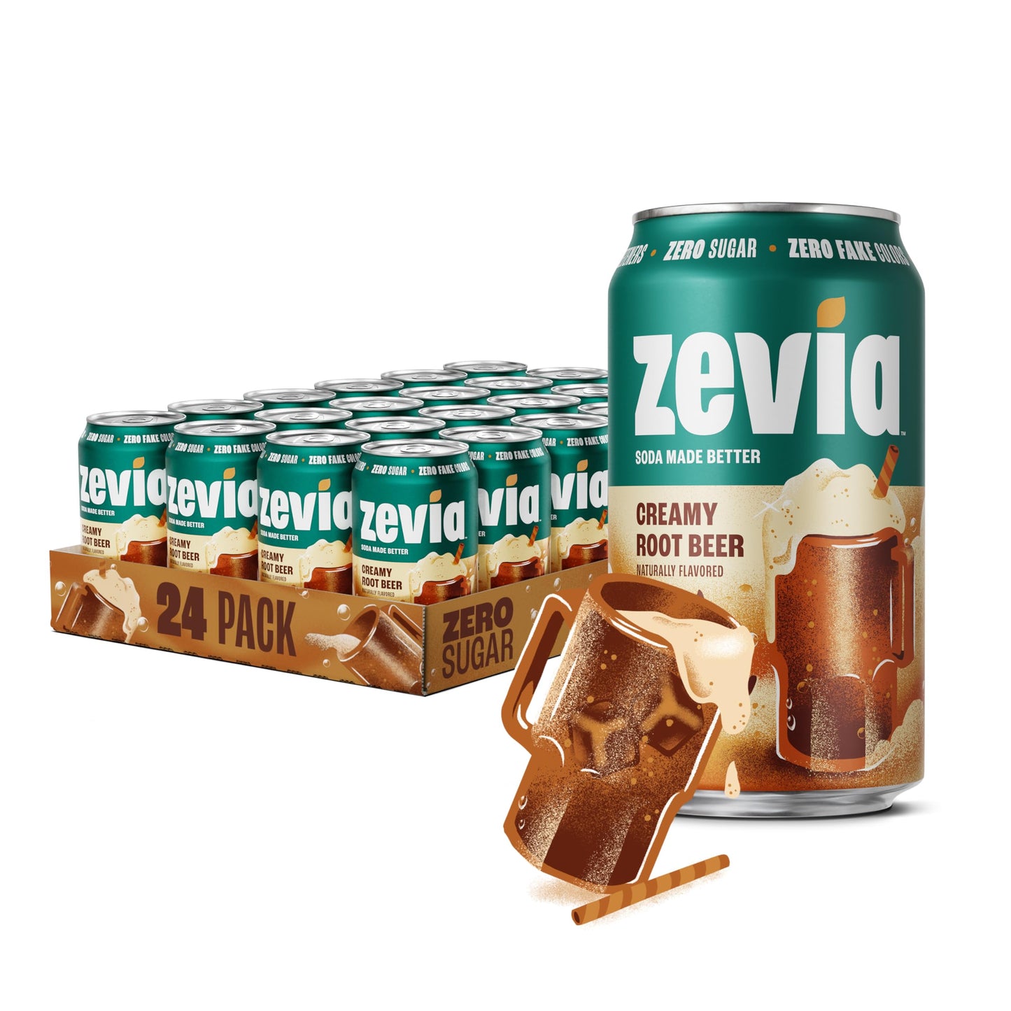 Zevia Zero Sugar Soda, Cola, 12 oz Cans (24-Pack) – Naturally Sweetened, Zero Calorie Sugar Free Soda - Non-GMO Project Verified, Gluten-Free, Vegan