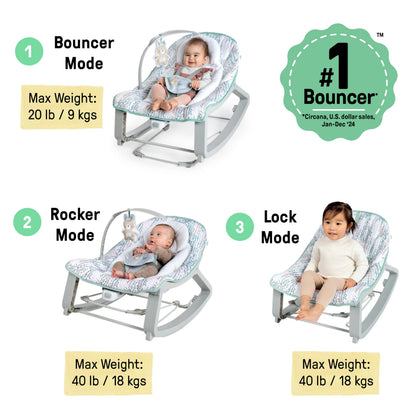 Ingenuity Keep Cozy 3-in-1 Grow with Me Vibrating Baby Bouncer, Seat & Infant to Toddler Rocker, Vibrations & -Toy Bar, 0-30 Months Up to 40 lbs (Weaver)