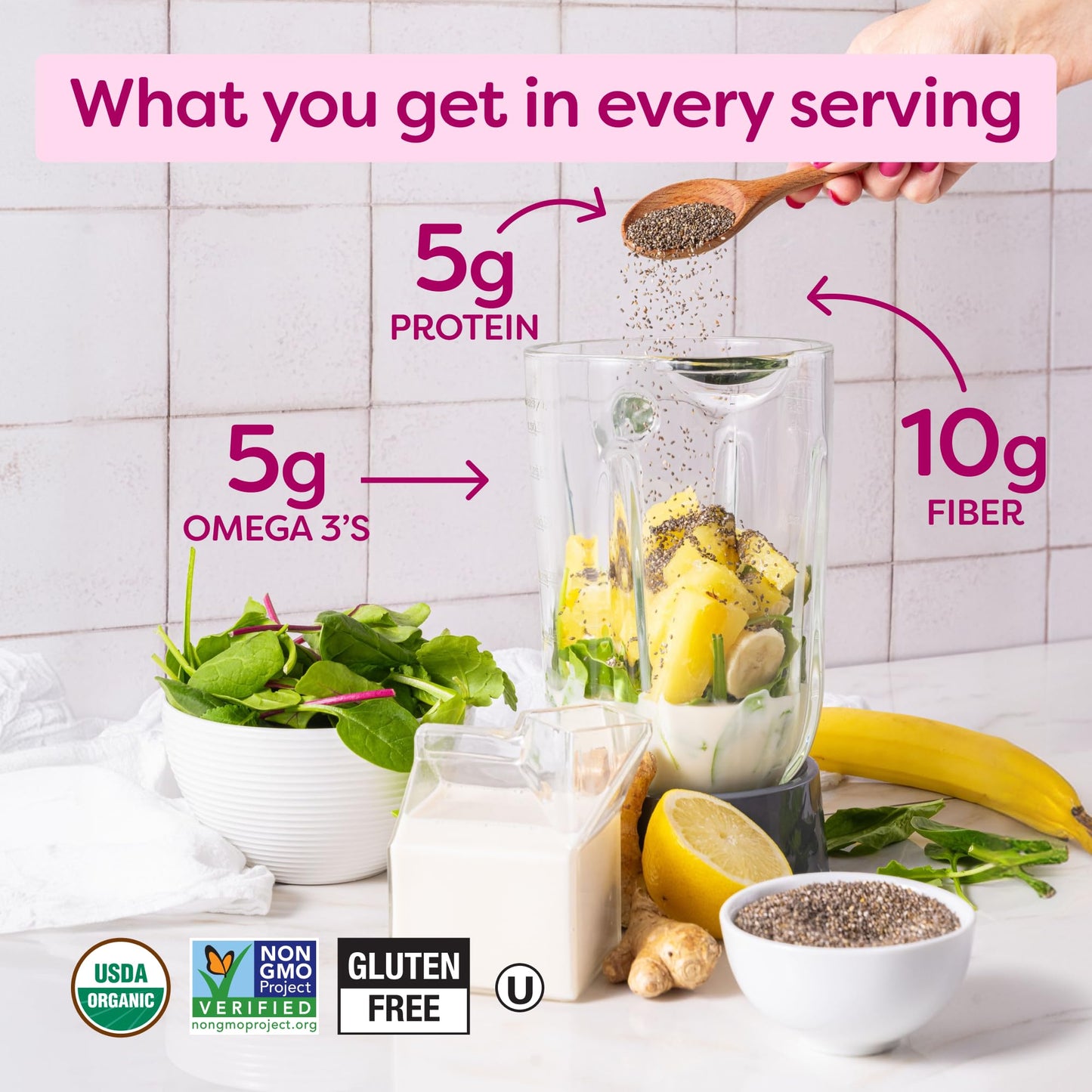 BBF Organic Chia Seeds 32 Oz, Omega-3 & Fiber, Pudding, Smoothies, Oatmeal