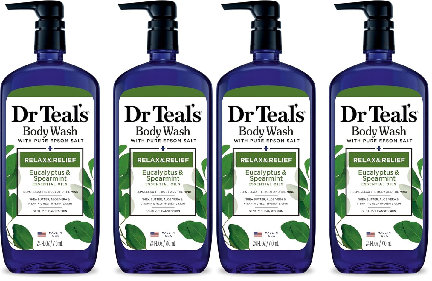 Dr Teal's Body Wash with Pure Epsom Salt, Relax & Relief with Eucalyptus & Spearmint, 24 fl oz (Pack of 2)