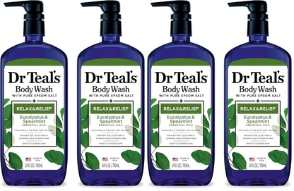 Dr Teal's Body Wash with Pure Epsom Salt, Relax & Relief with Eucalyptus & Spearmint, 24 fl oz (Pack of 2)