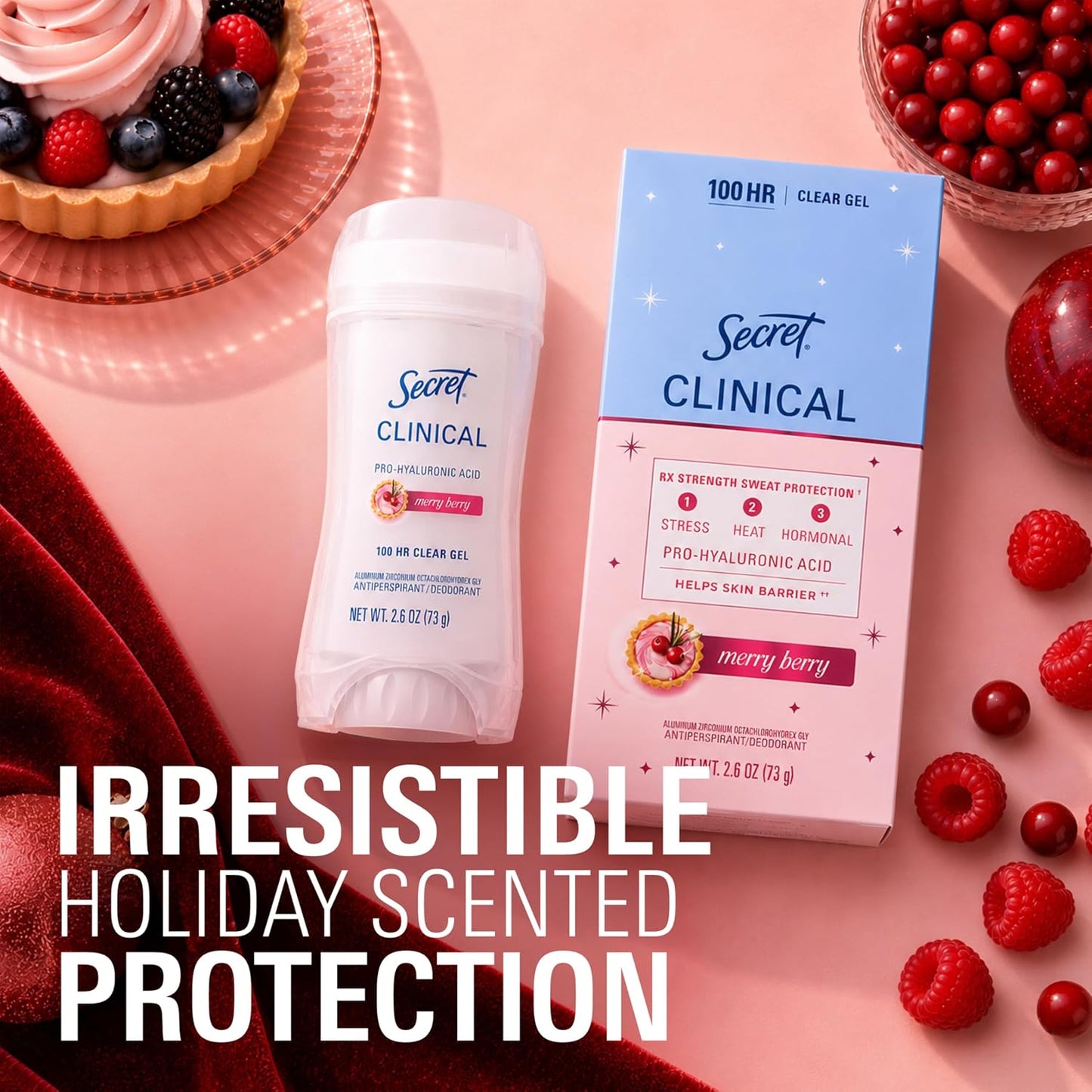 Secret Clinical Strength 100HR Sweat & Odor, Clear Gel Antiperspirant Deodorant for Women, 3X Stress Protection with Hyaluronic Acid, PH Balancing Minerals, Clear Lavender Scent, 2.6 oz