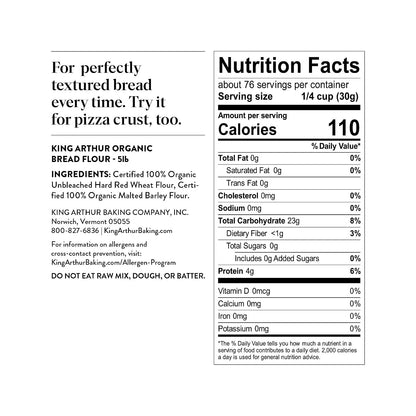 King Arthur 100% Organic Bread Flour, Unbleached, 5 lb (Pack of 1) - Non-GMO Project Verified, No Preservatives