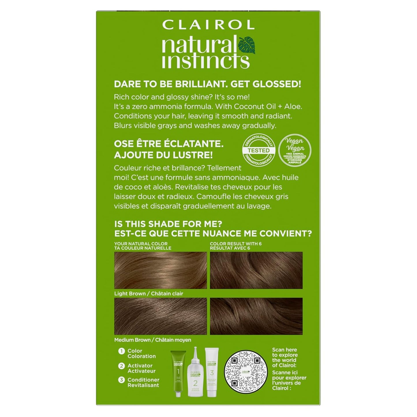 Clairol Natural Instincts Demi-Permanent Hair Dye, 4 Dark Brown | 1 Pack